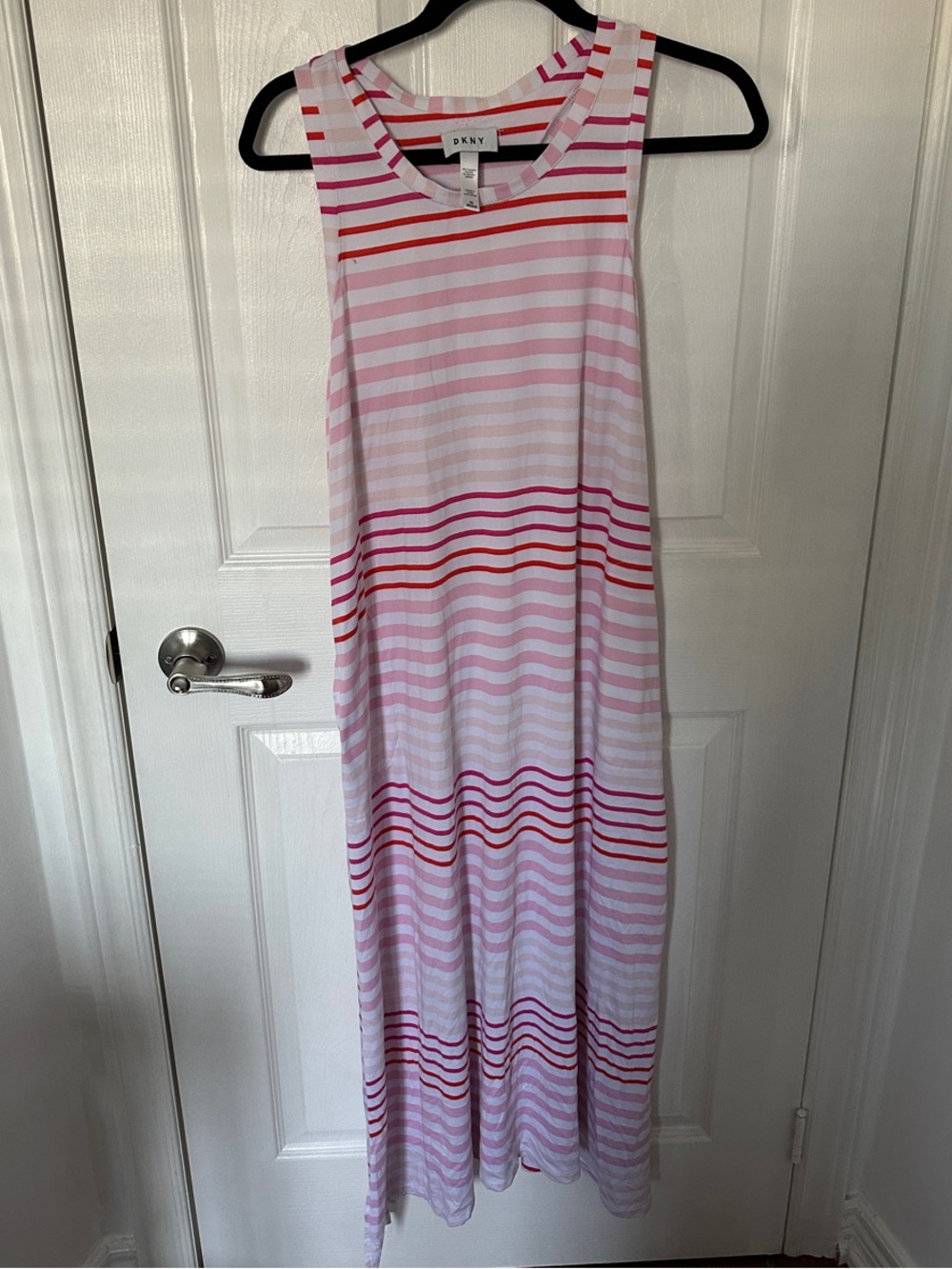 DKNY Striped Sleeveless Long Maxi in Pink and Red